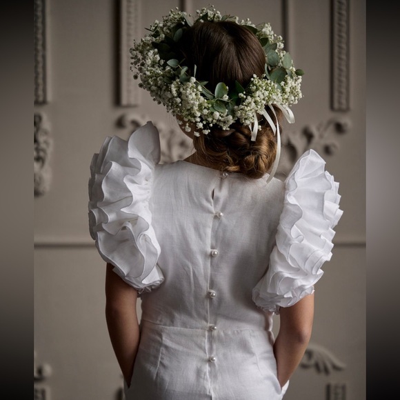 NWOT White boho flower girl romper with ruffle - Picture 4 of 6